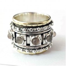 Natural Labradorite Yoga Spinner Silver Ring